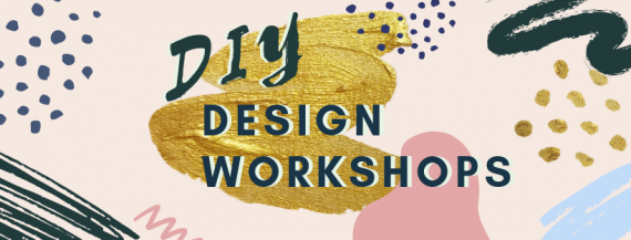 Image has text reading "DIY Design Workshop" with paint swirls and dots.