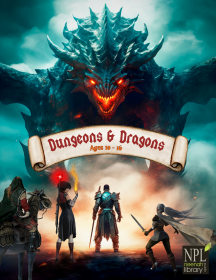 Group of adventurers faces a dragon. Dungeons and Dragons Ages 10 - 16
