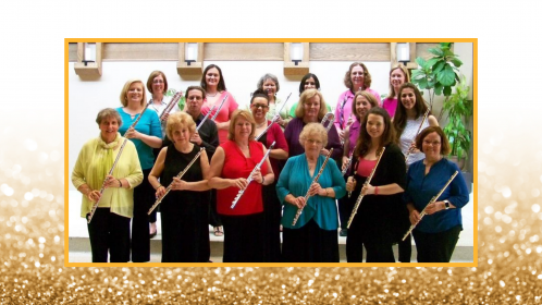 Photo of the Fox Valley Flute Choir performers holding flutes.